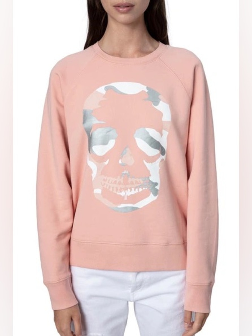 Zadig & Voltaire Camo Skull Cotton Graphic Sweatshirt In Poudre Peach Large